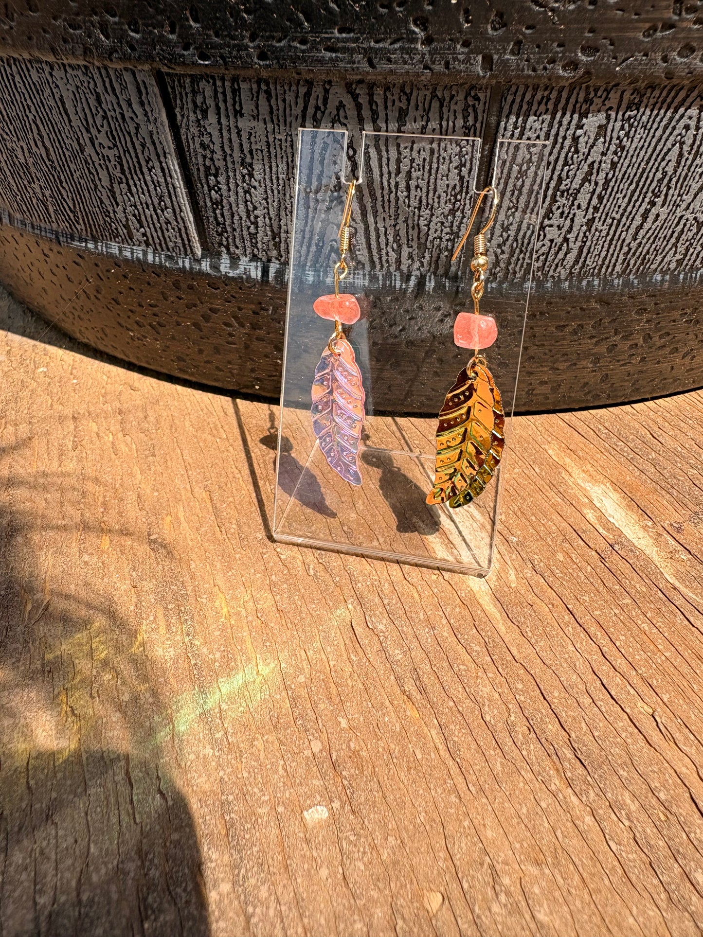Feather & Rose Quartz Earrings