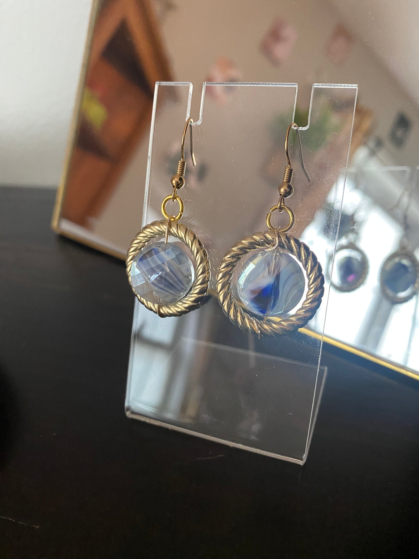 Blue and White Statement Earrings