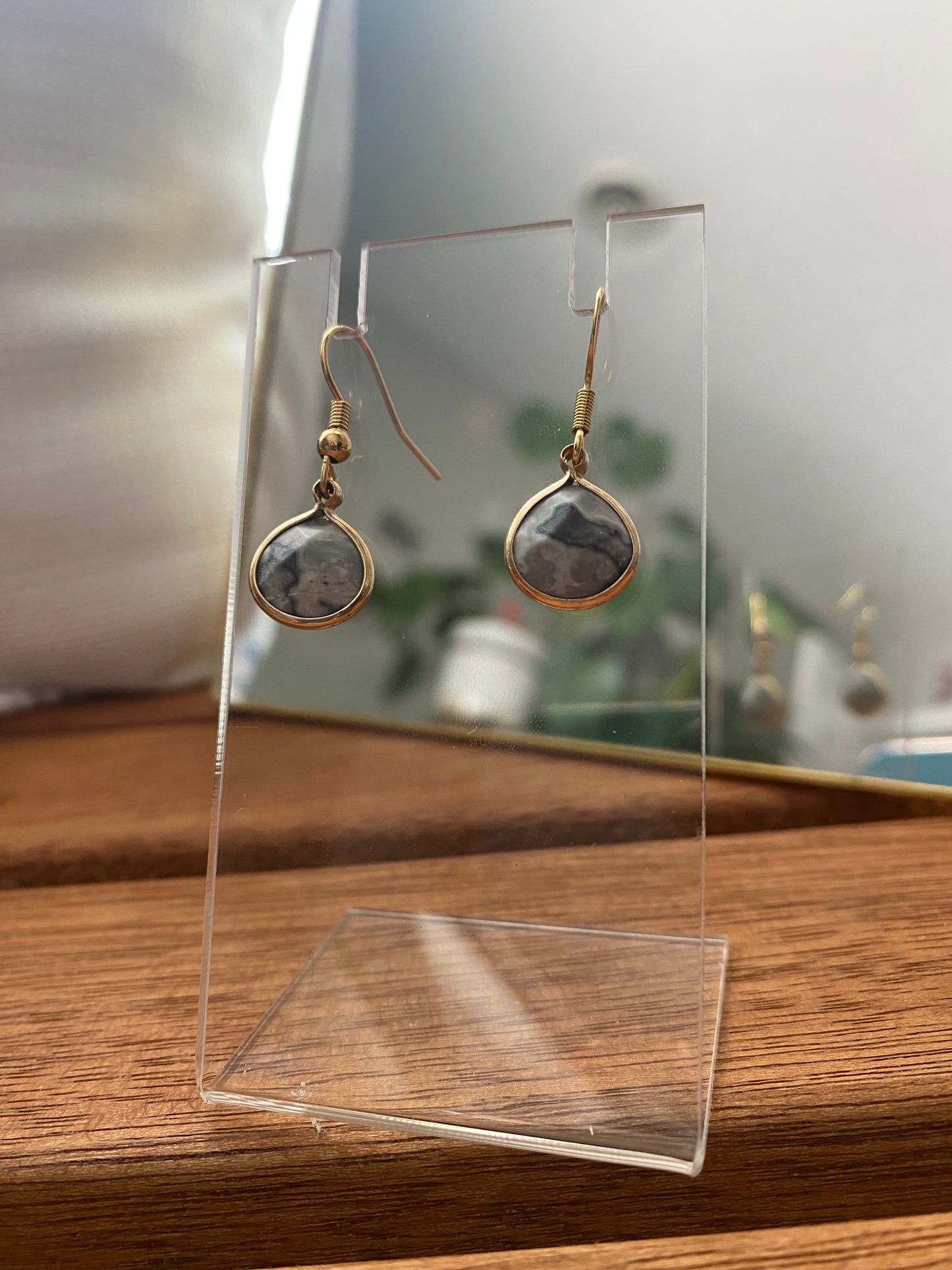 Grey and Black Marbled Stone Earrings