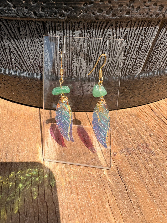 Green Aventurine & Feather Earrings