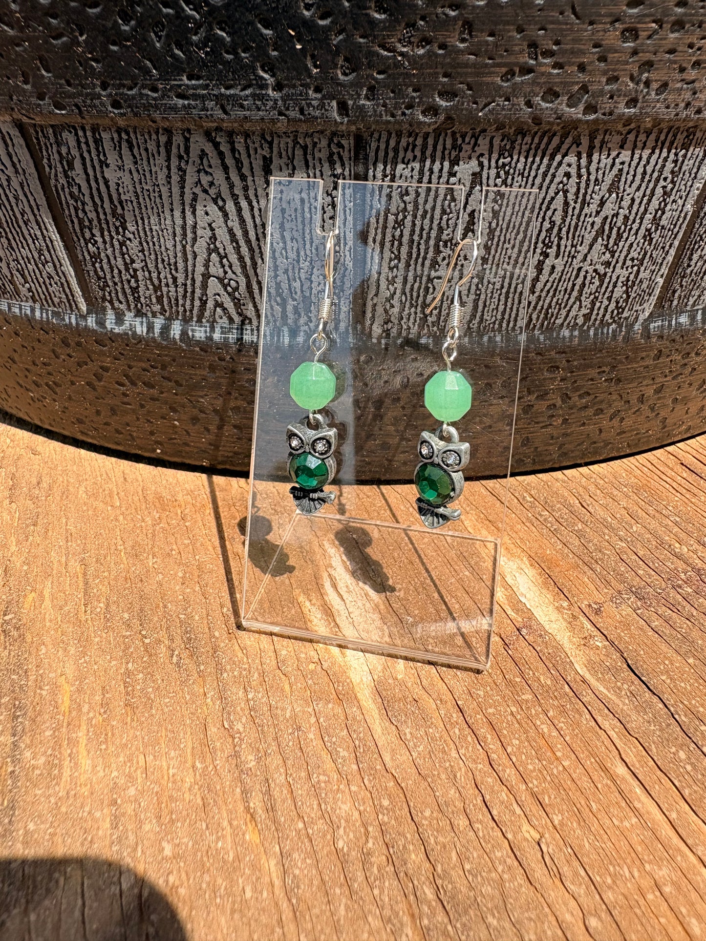 Green Aventurine Owl Earrings
