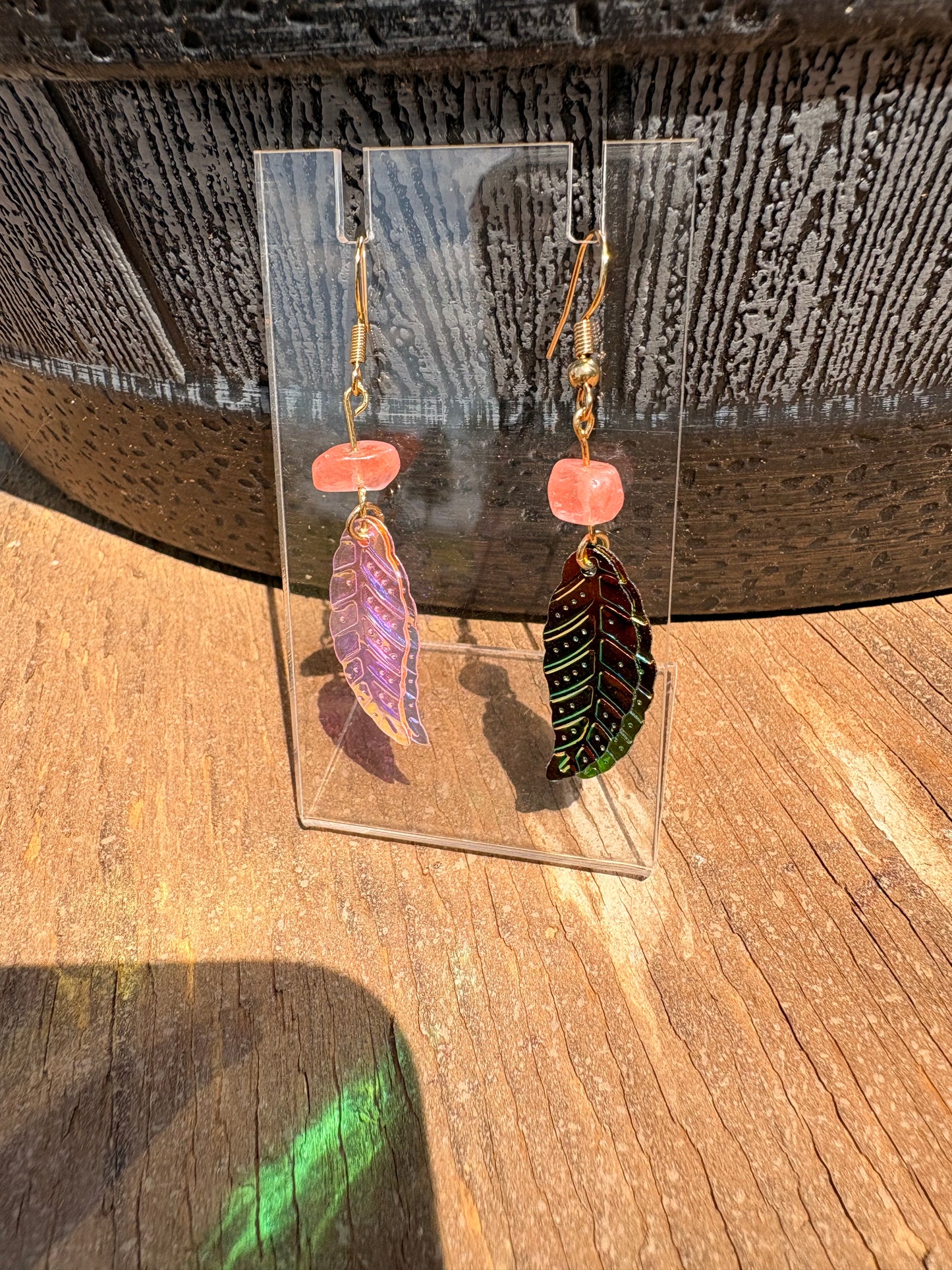 Feather & Rose Quartz Earrings