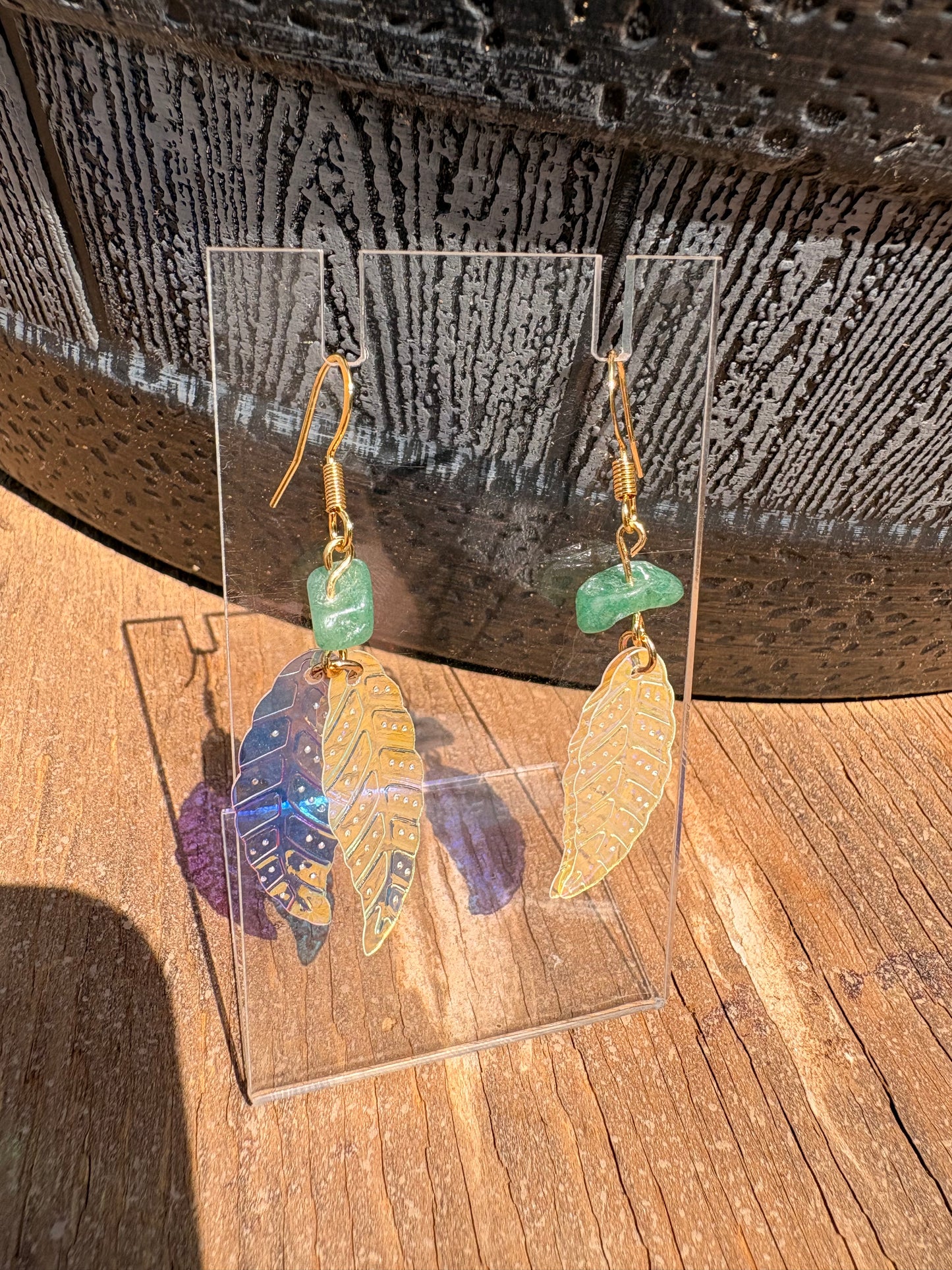 Green Aventurine & Feather Earrings