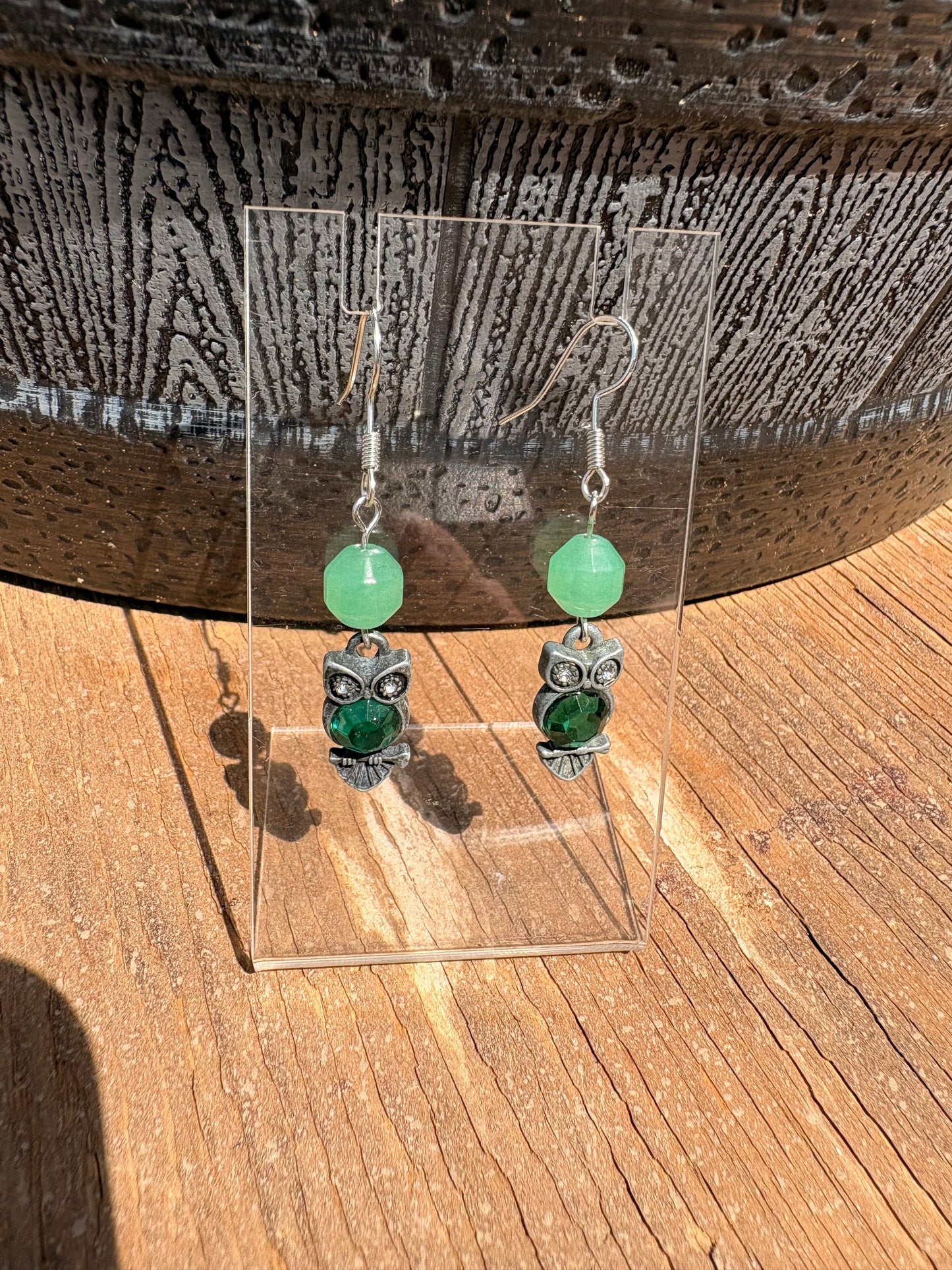 Green Aventurine Owl Earrings