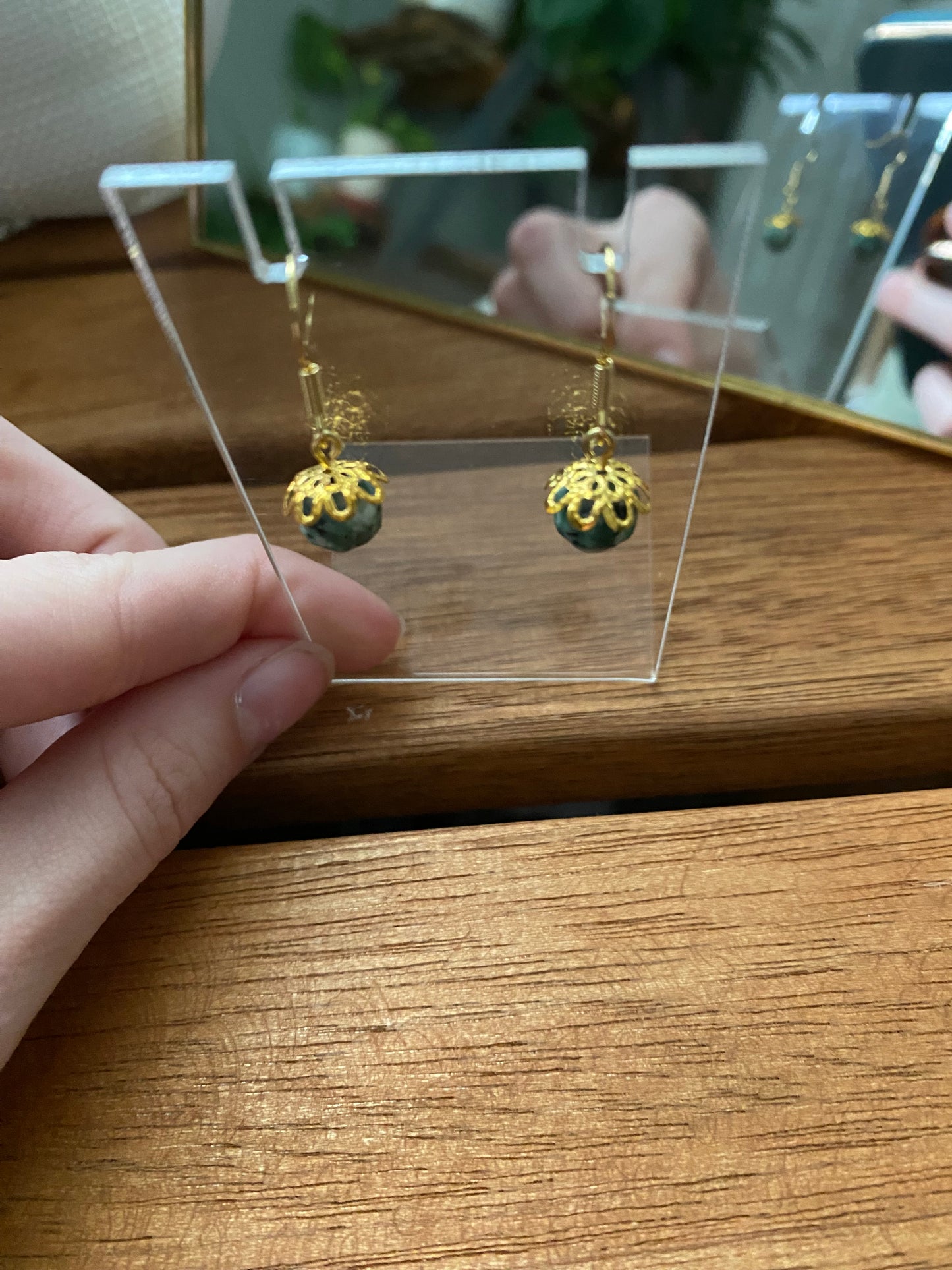 Gold and Green Earrings