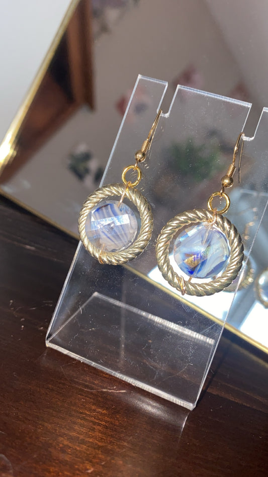 Blue and White Statement Earrings